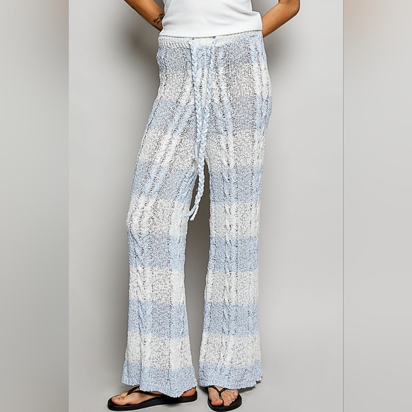 ​POL Blue & White Striped Cable Knit Hoodie & Wide Leg Pant Coordinated Set - Picture 4 of 12